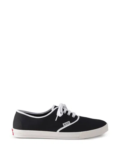 Prada Lace Up Sneakers Contrast Trim Rubber Sole In Black