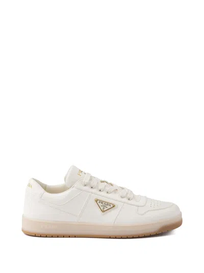 Prada Men Ivory Nappa Leather Downtown Sneakers, 7.5 Luxury Sneakers For Men Darveys In White