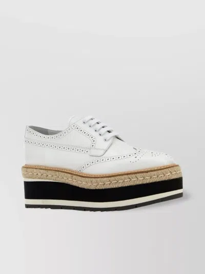 Prada Women White Leather Lace-up Shoes In Multi