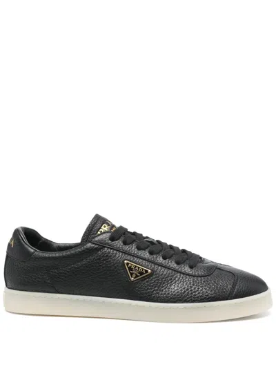 Prada Lane Grained Leather Sneakers In Black