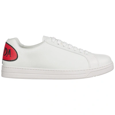 Pre-owned Prada Sneakers Men 4e3299_3ke5_f082k Bianco + Fuoco Logo Detail Shoes Trainers In White