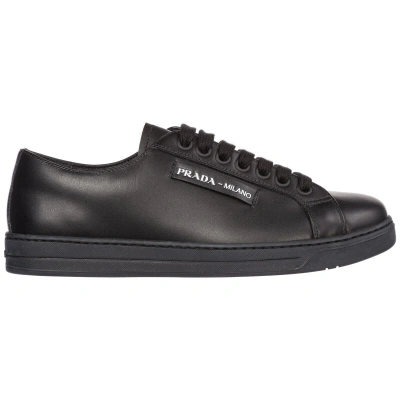 Pre-owned Prada Sneakers Men 4e3319_6dt_f0002 Black Leather Logo Detail Shoes Trainers