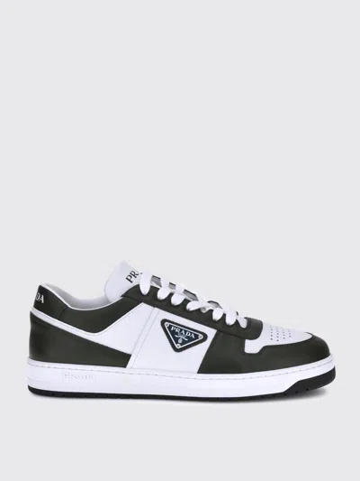 Prada Downtown Two-tone Leather Sneakers In Black