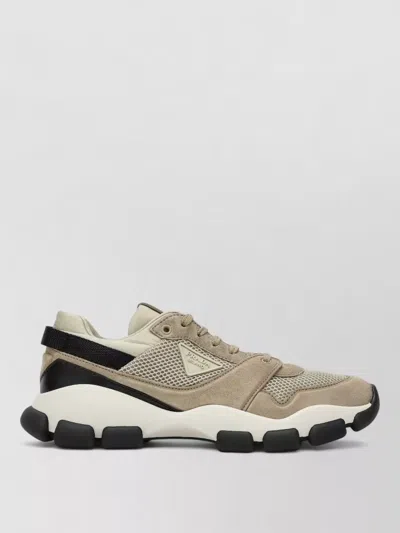Prada Sneakers Mesh Panels Rubber Sole Suede In Brown