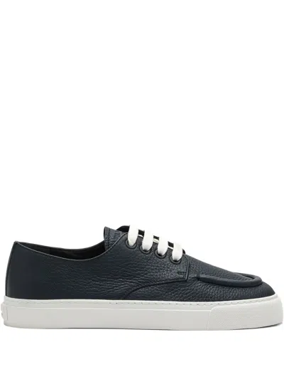 Prada Low Profile Round Toe Sneakers With Textured Finish In Blue