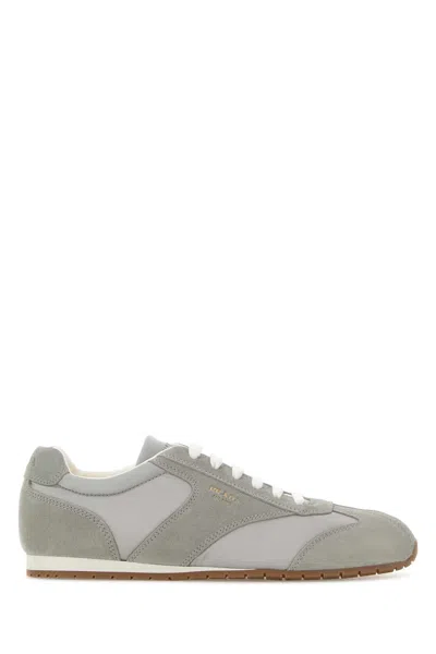 Prada Suede Leather And Re-nylon Sneakers In Gray