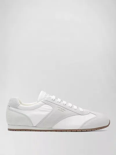 Prada Sneakers Rubber Sole Suede Panels Design In White
