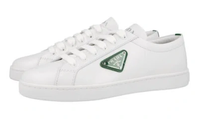 Pre-owned Prada Sneakers Shoes 1e941m White Leather W Green Logo