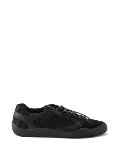 Prada Speedrock Leather And Mesh Fabric Sneakers Shoes In Black