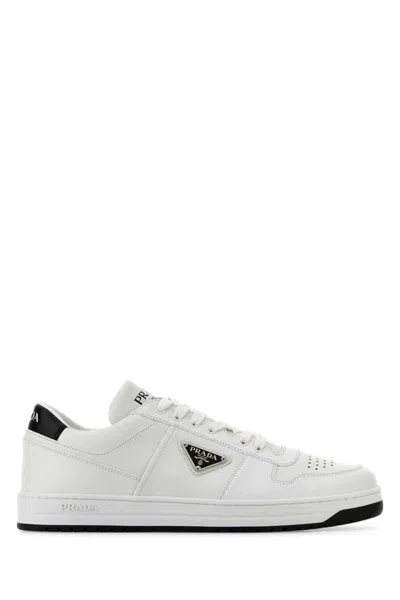 Prada White Leather Downtown Sneakers With Perforated Detailing