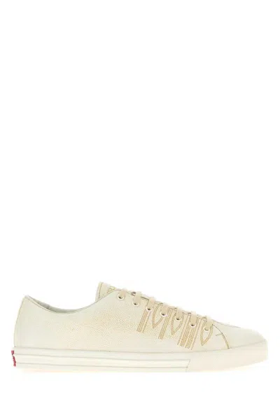 Prada Low Profile Round Toe Rubber Sole Sneakers In White