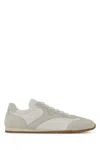 Prada Low Top Sneakers Rubber Sole Suede Panels In White