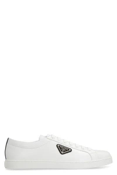 Prada Brushed Leather Low-top Sneakers In Weiss