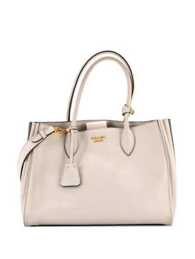 Pre-owned Prada Soft Bibliotheque City Calfskin Medium Tote Bag In Neutral