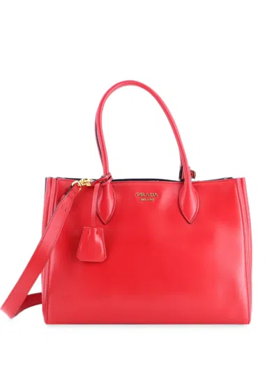 Pre-owned Prada Soft Bibliotheque City Calfskin Medium Tote Bag In Red