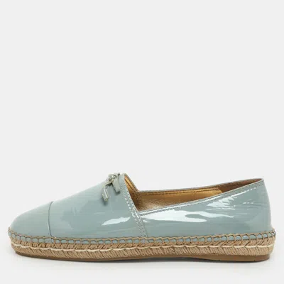 Pre-owned Prada Soft Blue Patent Leather Espadrille Flats Size 39