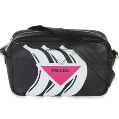 Pre-owned Prada Soft Calf Leather Banana Logo Crossbody Bag In Pink