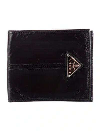 Pre-owned Prada Soft Calf Leather Bifold Wallet In Black
