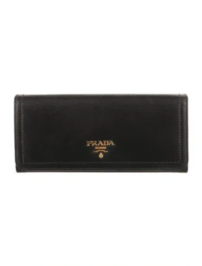 Pre-owned Prada Soft Calf Leather Continental Wallet In Black