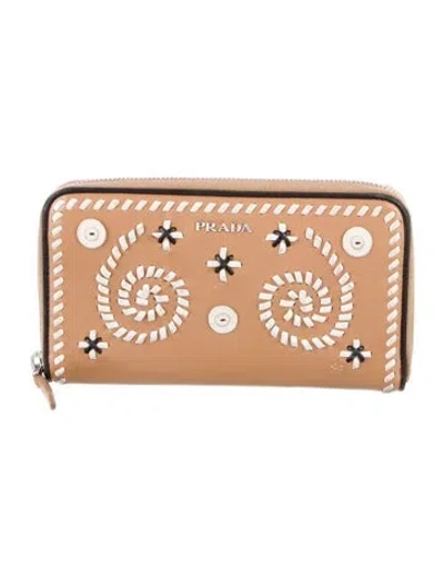 Pre-owned Prada Soft Calf Leather Continental Wallet In Brown