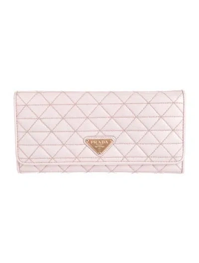 Pre-owned Prada Soft Calf Leather Continental Wallet In Pink