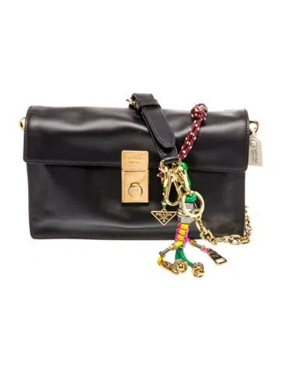 Pre-owned Prada Soft Calf Leather Soft Sound W/charms Small In Black