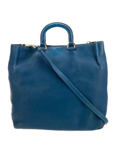 Pre-owned Prada Soft Calf Leather Tote In Blue