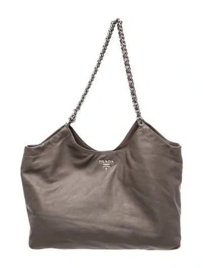Pre-owned Prada Soft Calf Leather Tote Large In Gray