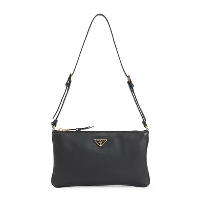 Prada Soft Gain Flat Shoulder Bag Women In Black