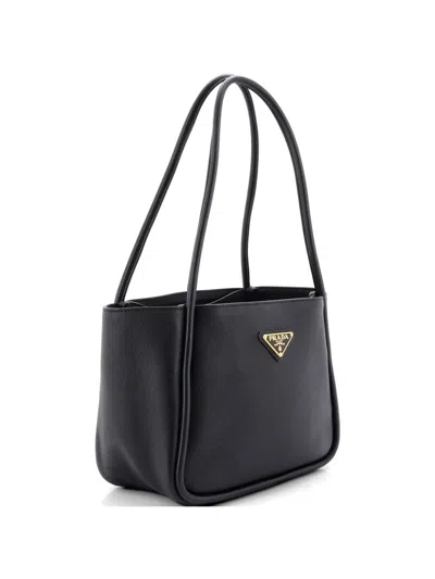 Pre-owned Prada Soft Grain Leather Mini Tote Bag In Black