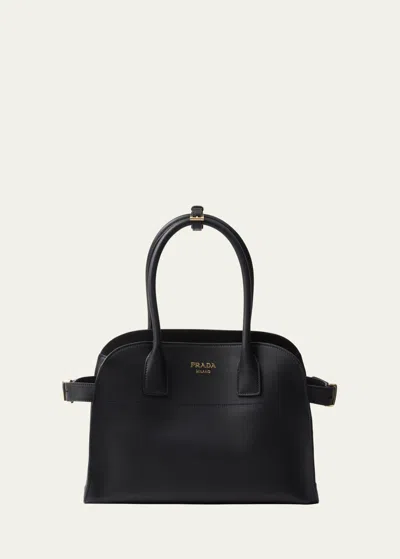Prada Soft Grain Leather Shoulder Bag In F0002 Nero