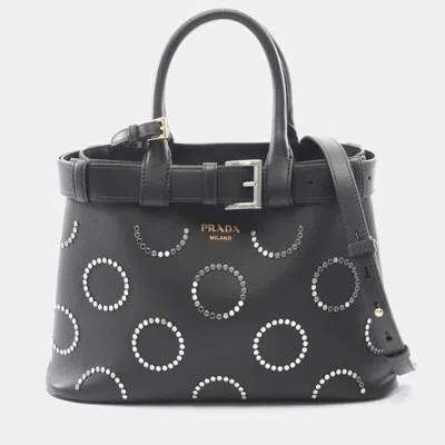 Pre-owned Prada Soft Grain Vite Buckle Tote Bag Leather Black