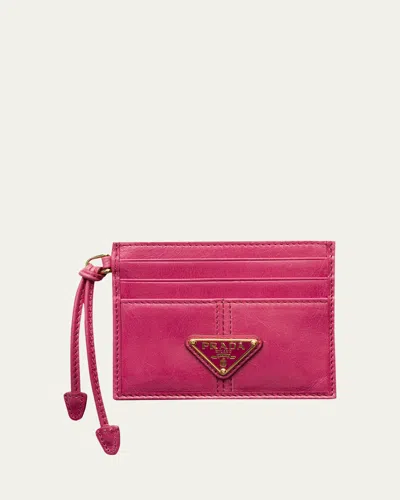 Prada Soft Leather Card Case In Pink