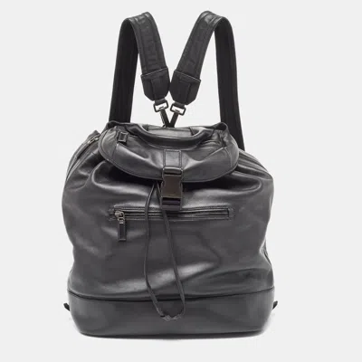 Prada Soft Leather Drawstring Backpack In Black