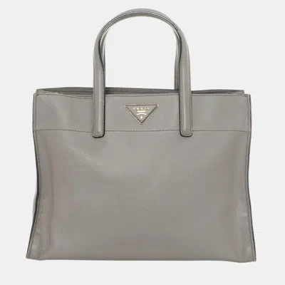 Pre-owned Prada Soft Leather Top Handle Bag In Gray