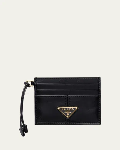 Prada Soft Lux Leather Card Holder In Black