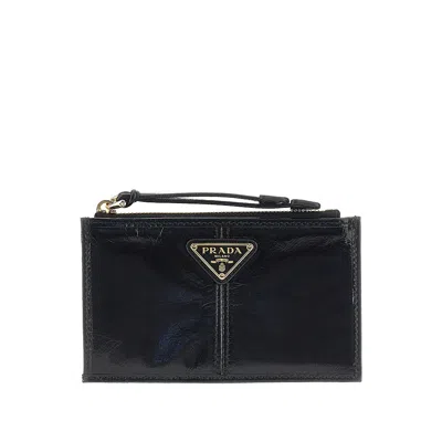 Prada Soft Lux Leather Cardholder Pouch In Black