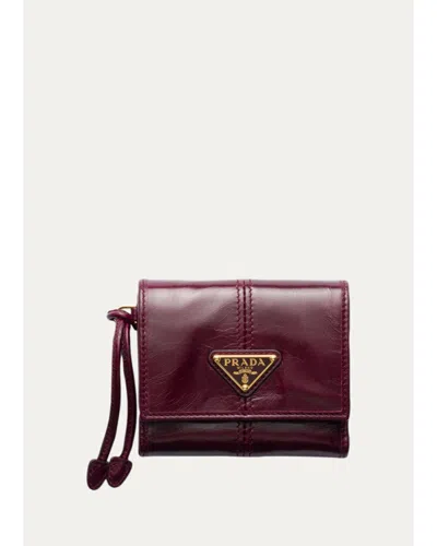Prada Soft Lux Leather Trifold Wallet In Burgundy
