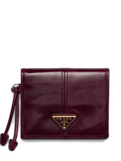 Prada Soft Lux Patent-leather Logo-plaque Wallet In Red