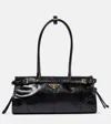 Prada Bonnie Medium Naplak Patent Leather Handbag In Black