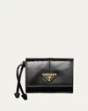 Prada Soft Lux Trifold Leather Wallet In Black