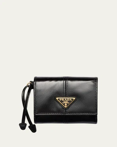 Prada Soft Lux Trifold Leather Wallet In Black