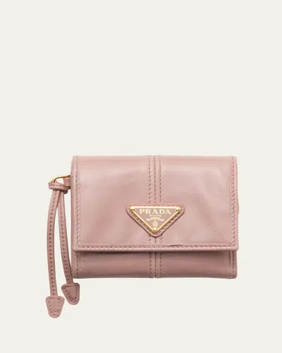 Prada Soft Lux Trifold Leather Wallet In Mughetto