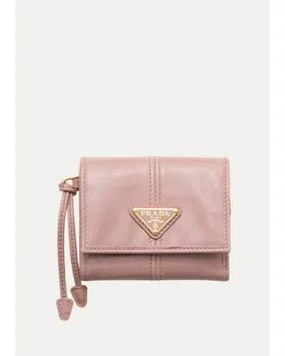 Prada Soft Lux Trifold Leather Wallet In Rosy Blush