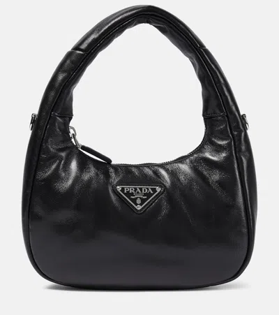 Prada Soft Mini Leather Tote Bag In Black