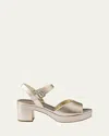 Prada Soft Nappa Ankle Strap Platform Sandals In Gold