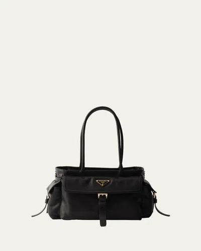 Prada Soft Nappa Leather Shoulder Bag In Black