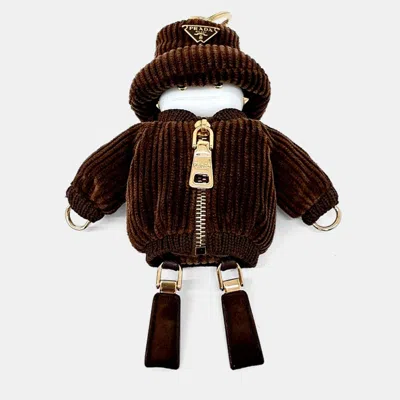 Pre-owned Prada Soft Robot Corduroy Keychain In Brown