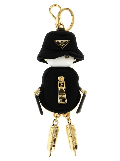 Prada Triangle-logo Soft Robot Keyring In Black