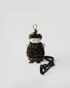 Prada Soft Robot Knitted Bag Charm With Shoulder Strap In Schwarz/kamel